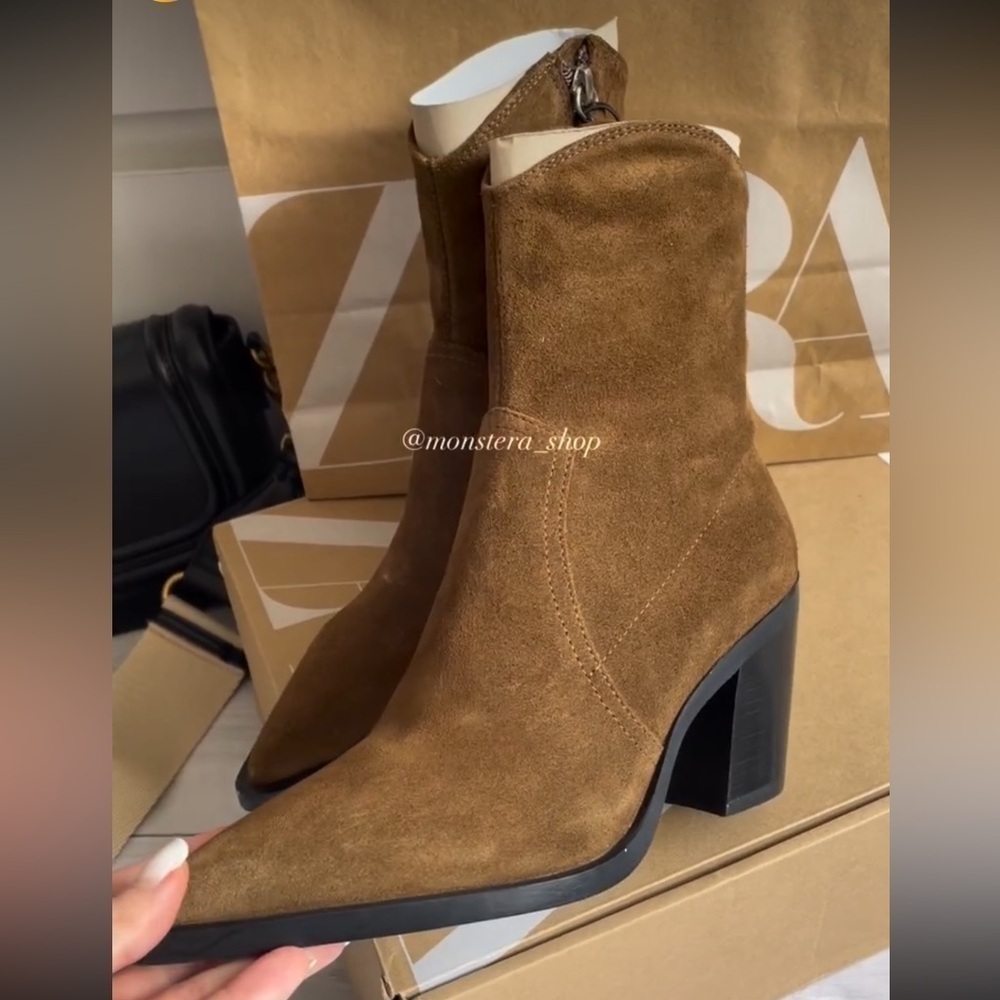 ZARA Cowboy Suede Ankle boots 3109/210 - Picture 12 of 14